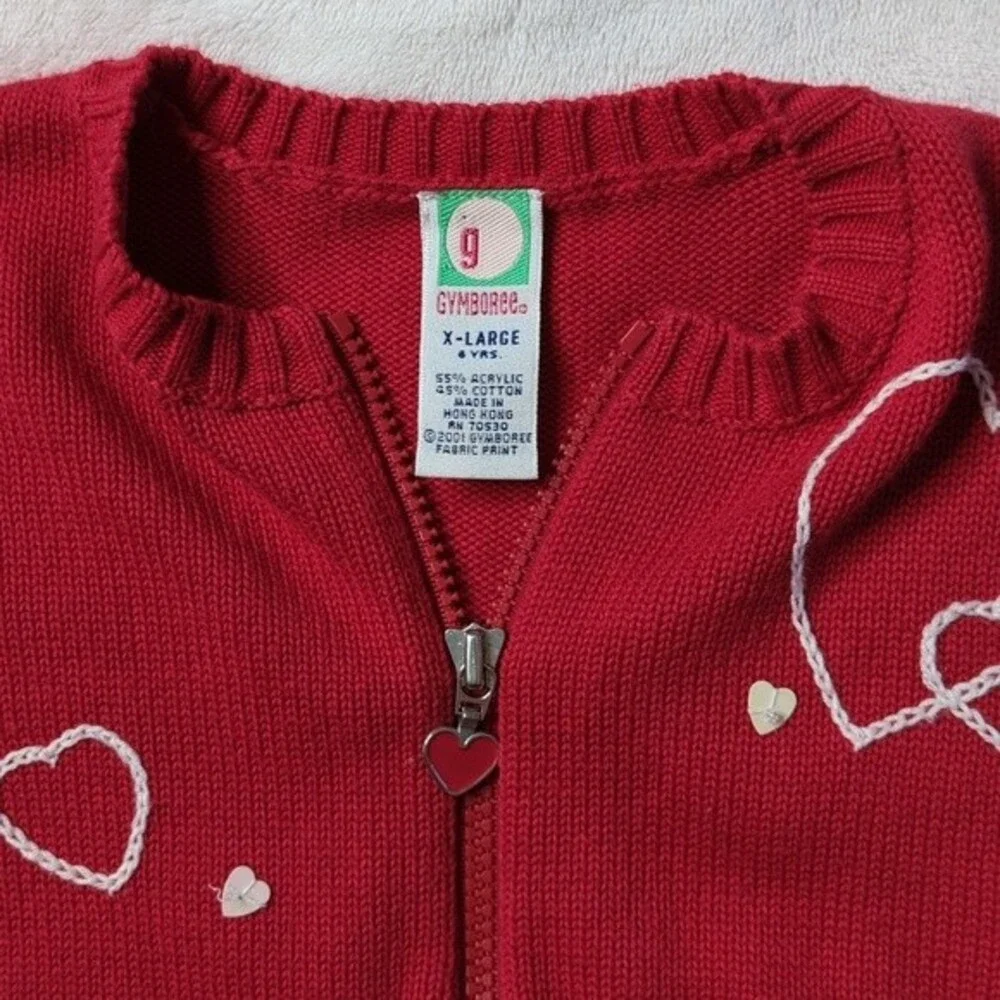 Gymboree zip up sweater red with hearts size X-Large 6 years